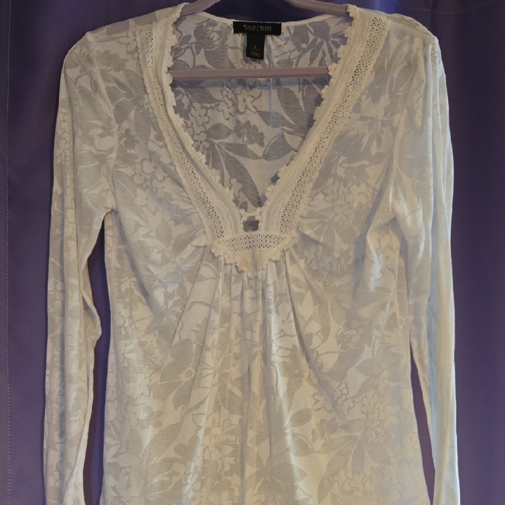 White Floral Lace Trim Top